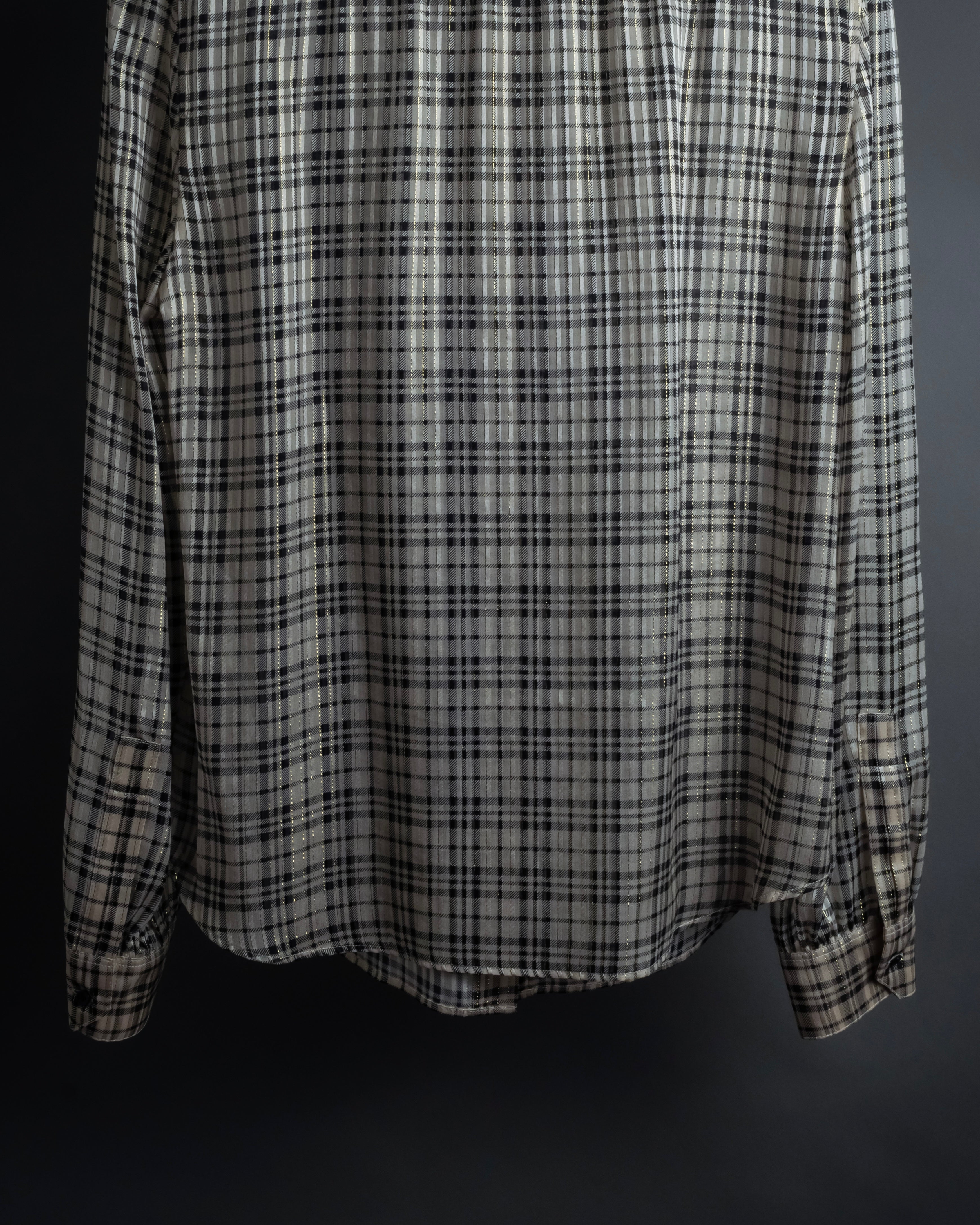"Saint Laurent" Lame check pattern bow tie shirt