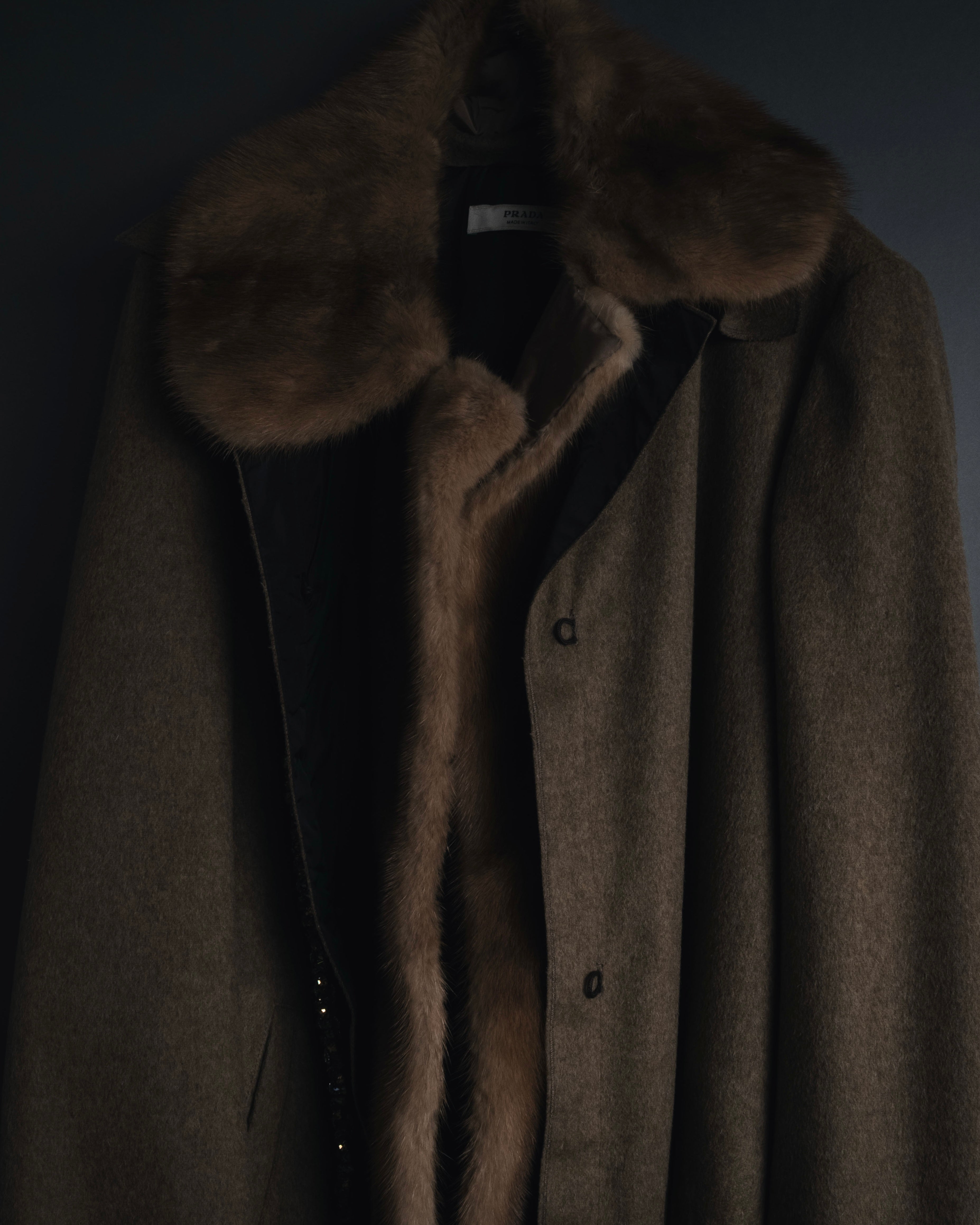 "PRADA" 90’s-00’s embellished fur-collar stretch tech coat