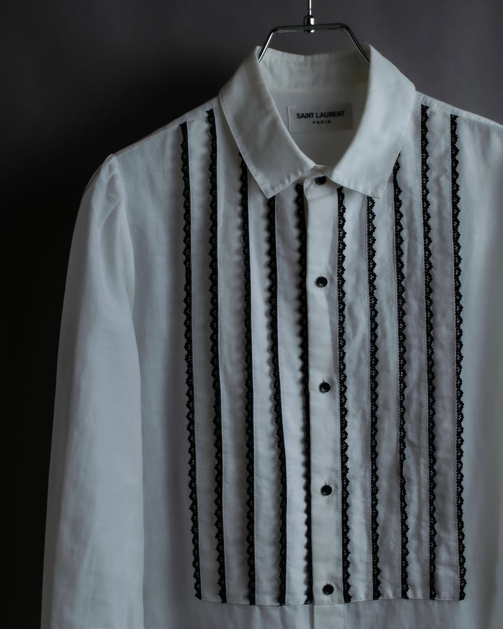 "Saint Laurent" 22SS Ribbon lace design tuxedo shirt