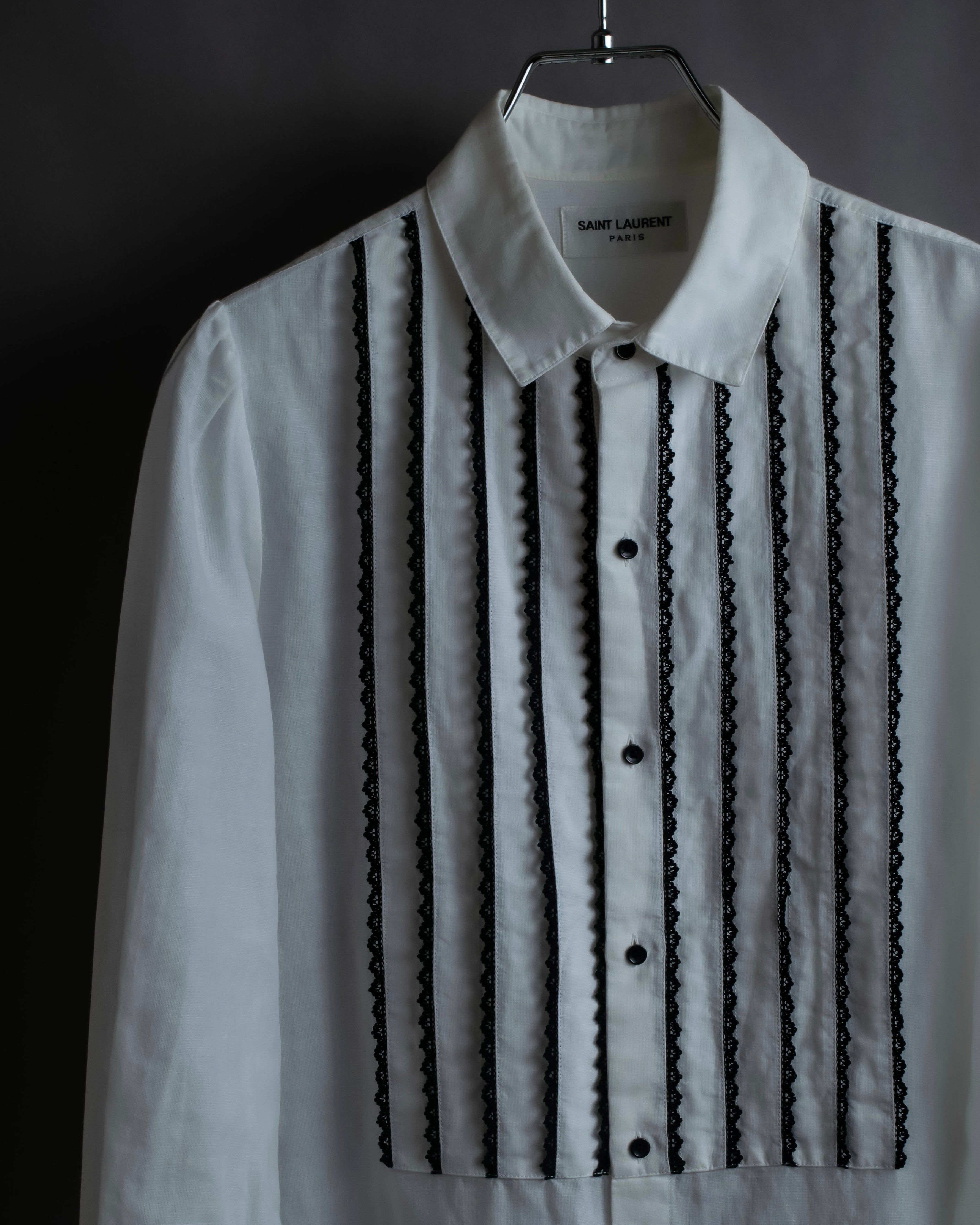 "Saint Laurent" 22SS Ribbon lace design tuxedo shirt