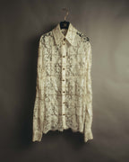 -SPECIAL- "CHANEL" 10's-20's Embellished floral lace and pearl check oversized shirt