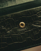 "Yves Saint Laurent" 80's Dark green crocodile compact wallet