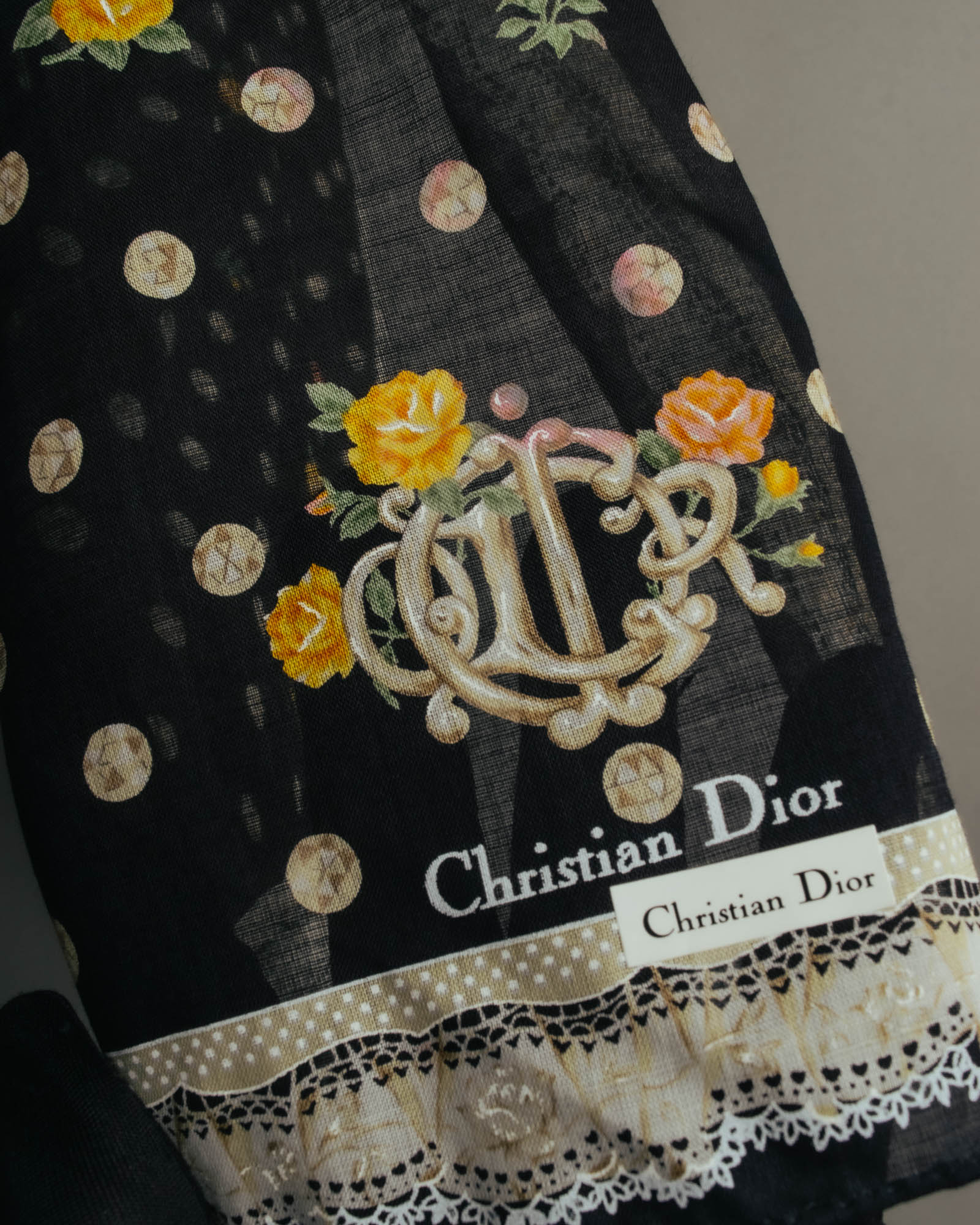 “Christian Dior” 90’s-00’s Romantic dot floral handkerchief scarf