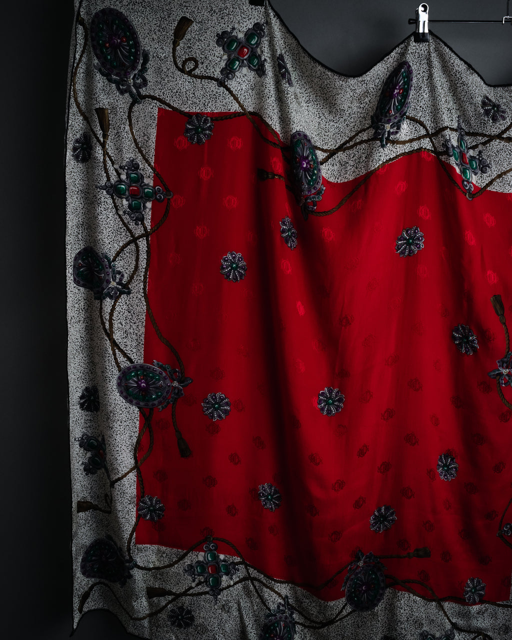 “Christian Dior” 80’s-90’s Jewelry motif monogram silk scarf