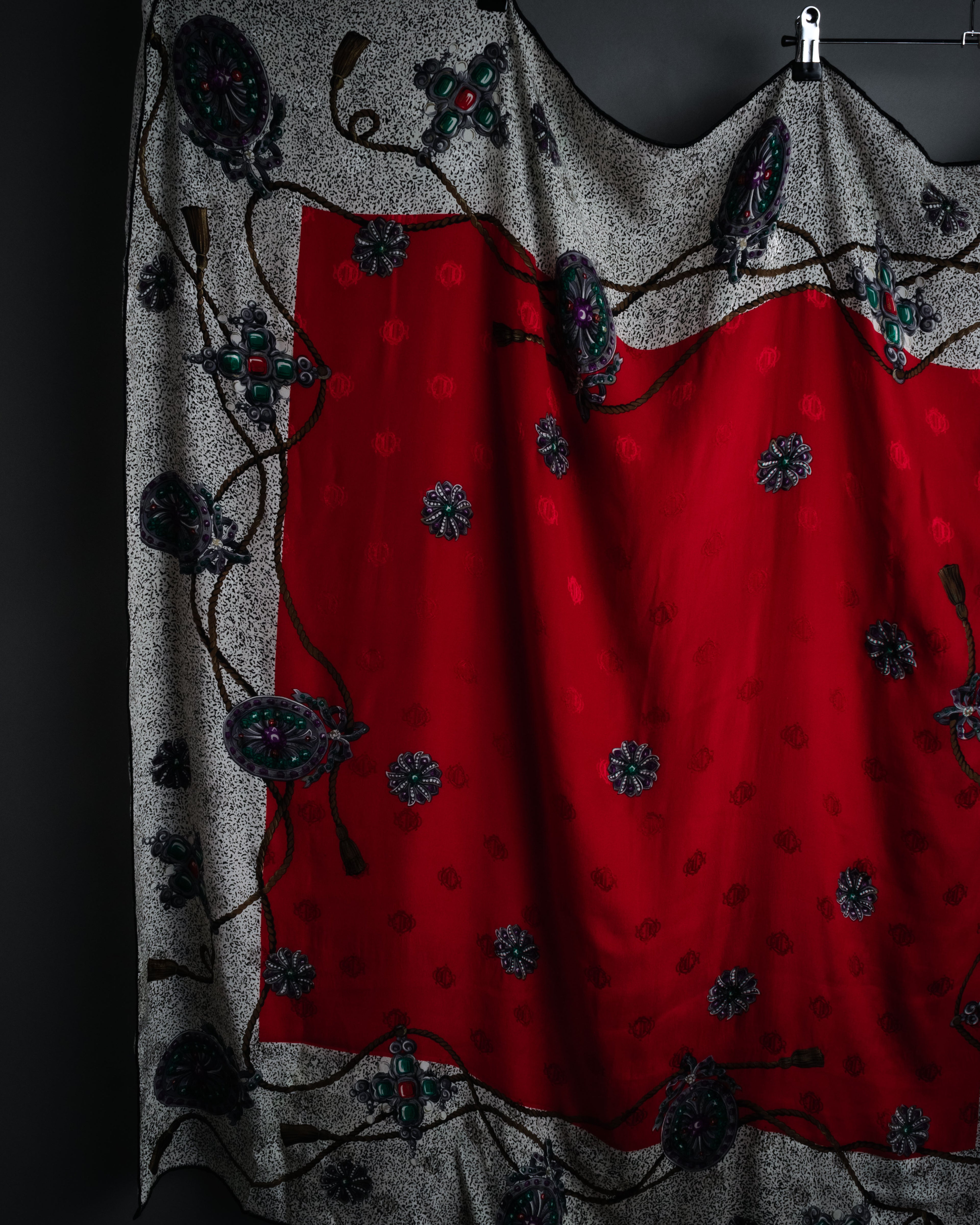 “Christian Dior” 80’s-90’s Jewelry motif monogram silk scarf