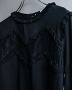 "VALENTINO" Ruffle＆lace design black knit