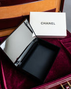 "CHANEL" Logo engraved black lacquer mirror jewelry case