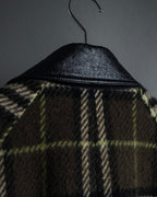 "BURBERRY" Leather switching design check tweed coat