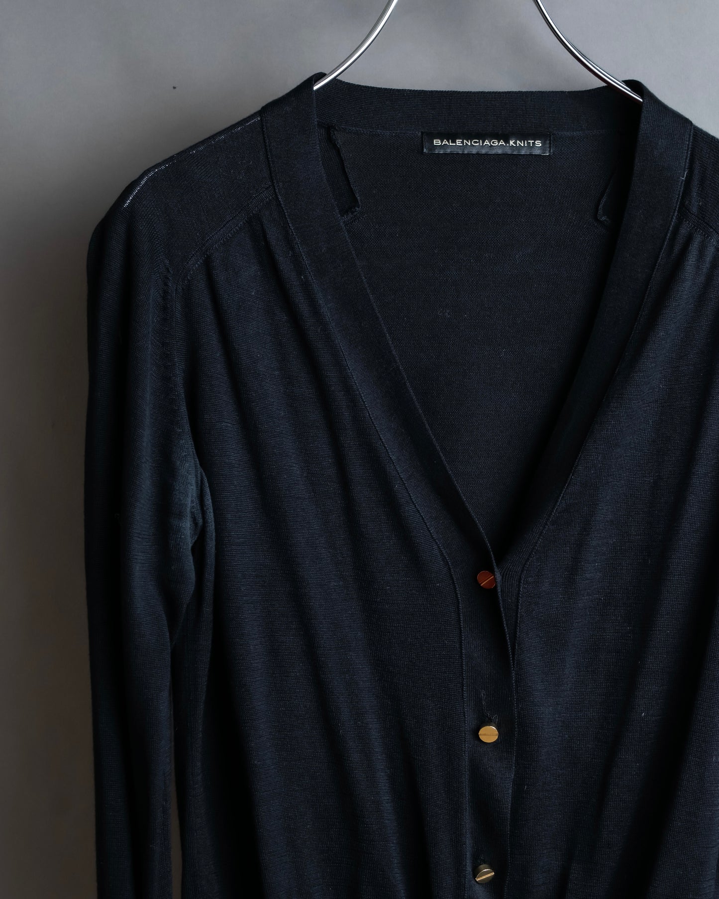 "BALENCIAGA" Silk cashmere gold button short V neck cardigan