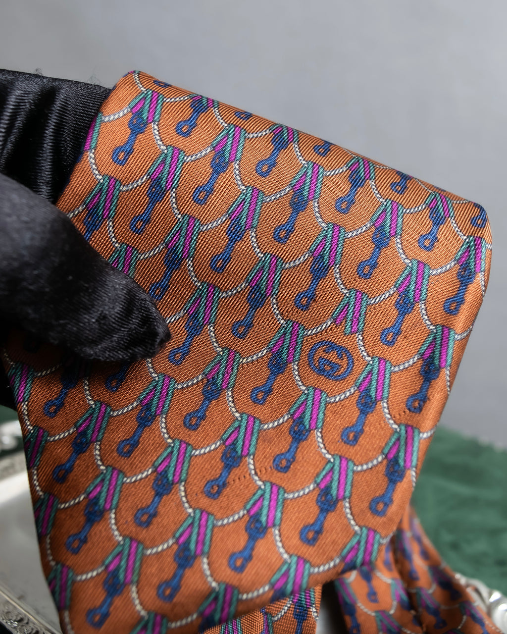 "GUCCI" Horsebit &amp; GG pattern silk neck tie
