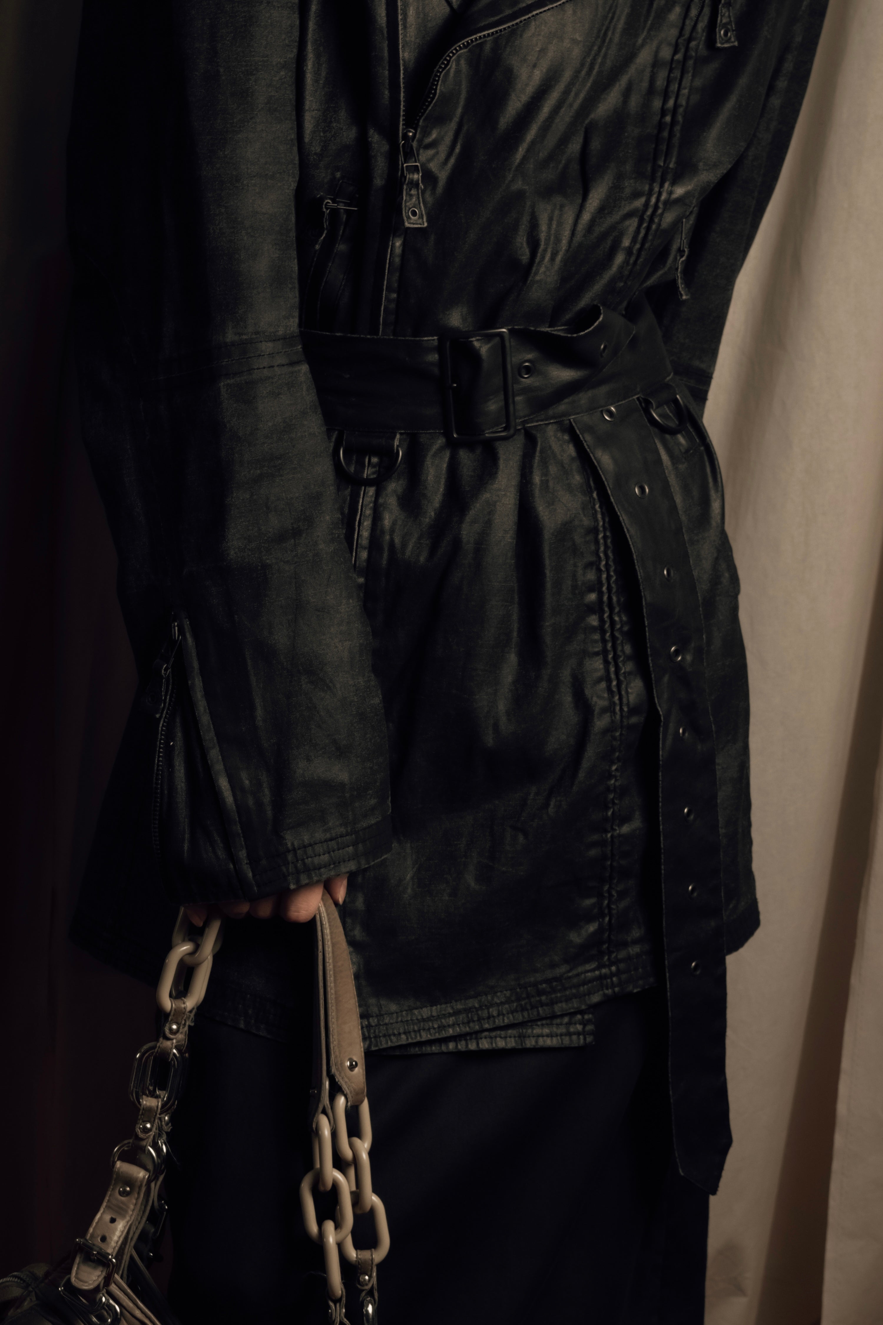 "JEAN PAUL GAULTIER" Firm finish double-zip belted mid-length coat
