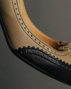 "HERMÈS" 80's-90's Classic bi-color leather tassel brogue pumps