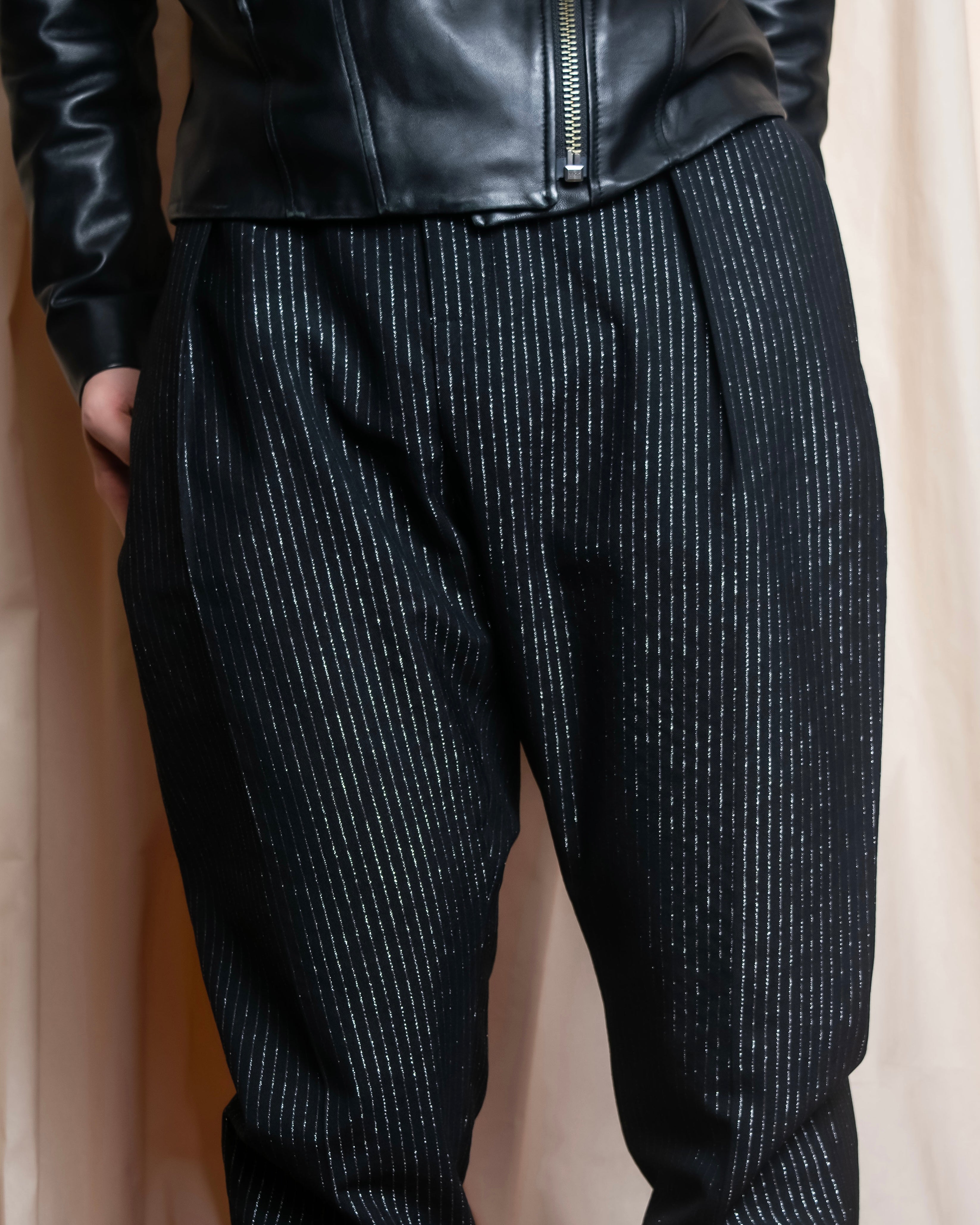 "CELINE" Shiny striped wide tapered slacks