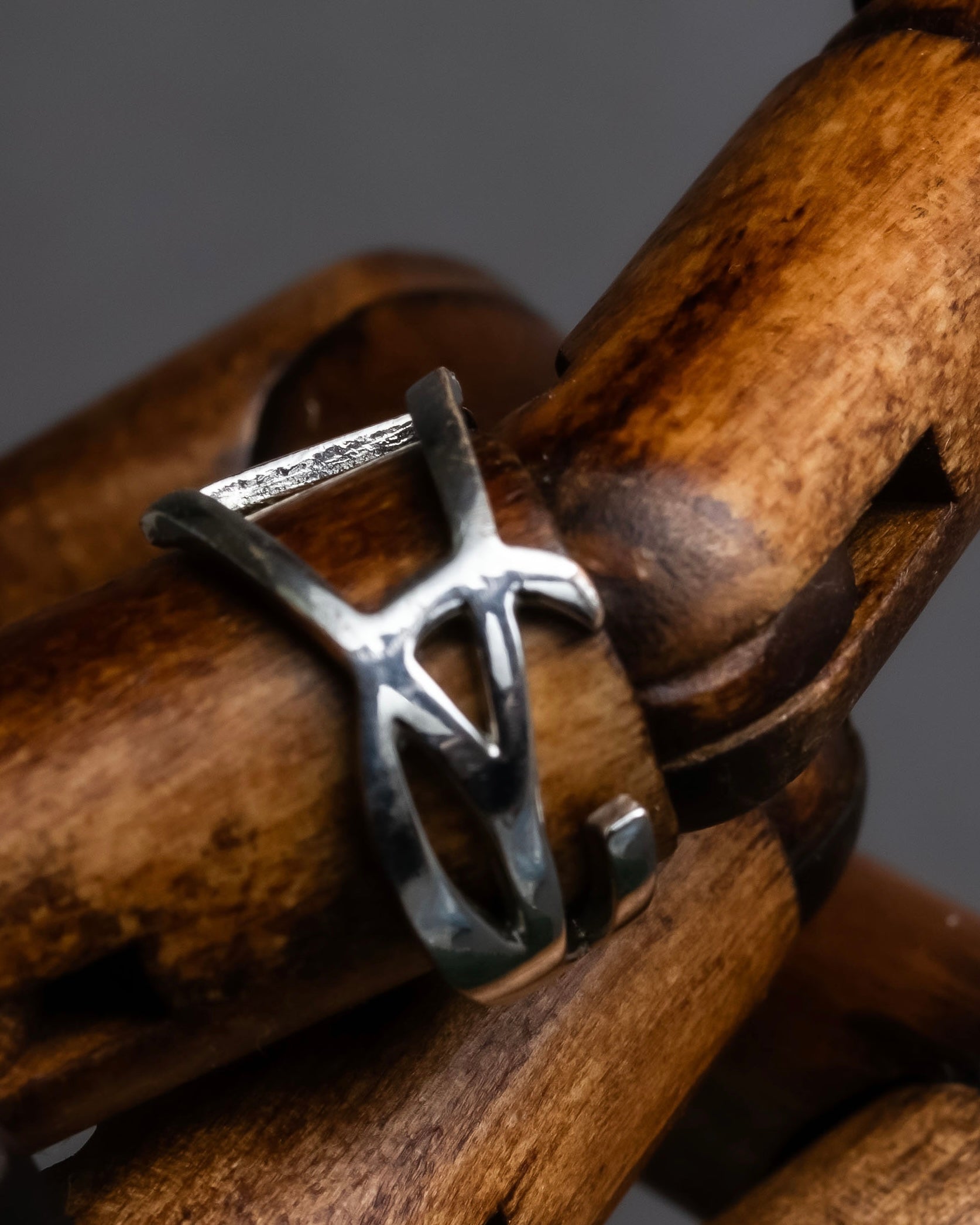 "Saint Laurent" YSL typography motif silver ring