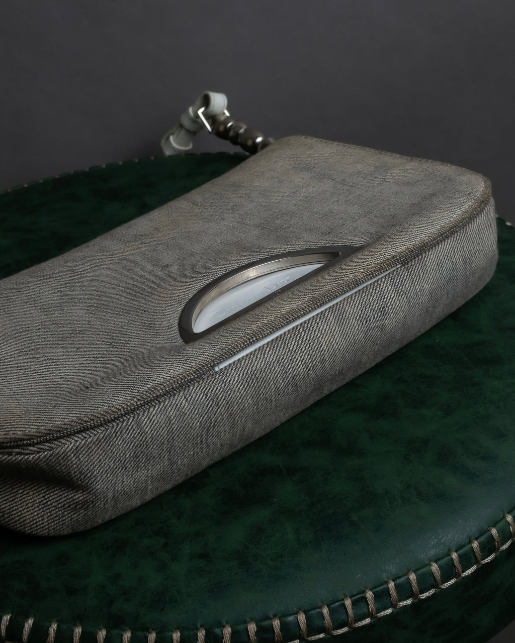 "Christian Dior" Malice Pearl Series greige color canvas shoulder bag