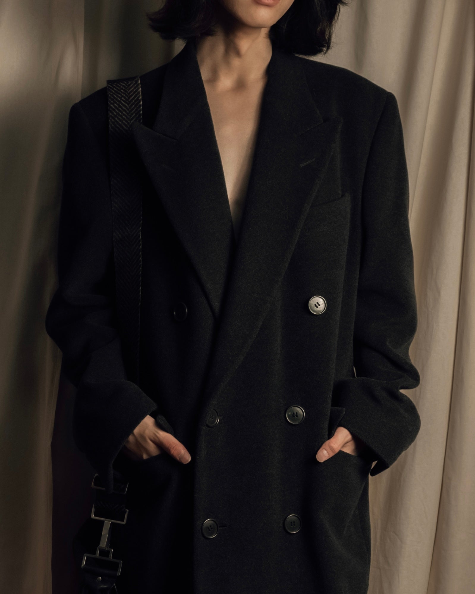 "GIORGIO ARMANI" Double-breasted charcoal gray super maxi chester coat