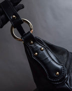 "FENDI" Gold metal gatherd design leather one-shoulder bag