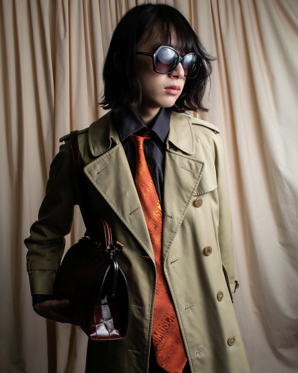 "MOSCHINO" Logo engraved patterned glossy silk necktie