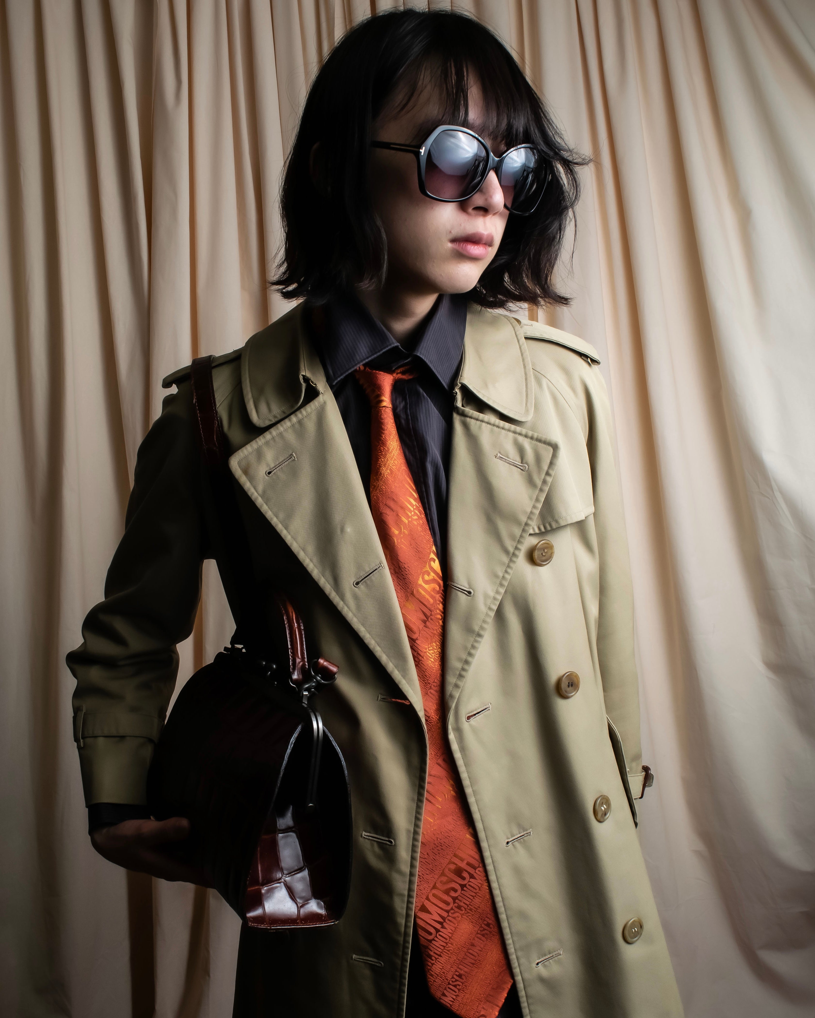 "MOSCHINO" Logo engraved patterned glossy silk necktie