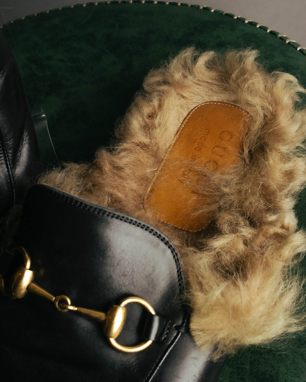 "GUCCI" 2010's Fur lined horsebit backless loafer