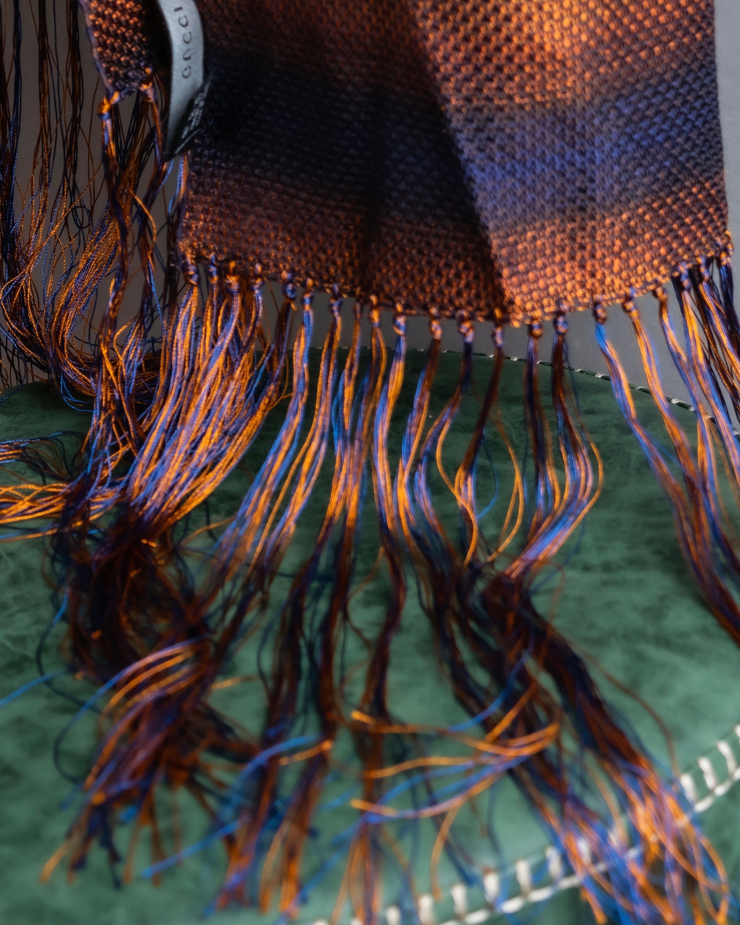 "GUCCI" Ombre stripe pattern fringe design silk long stole