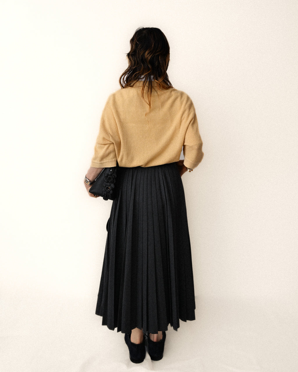 Christian Dior (SAMPLE)/ Archived Pure Wool Luxury Long Pleats Skirt Gray