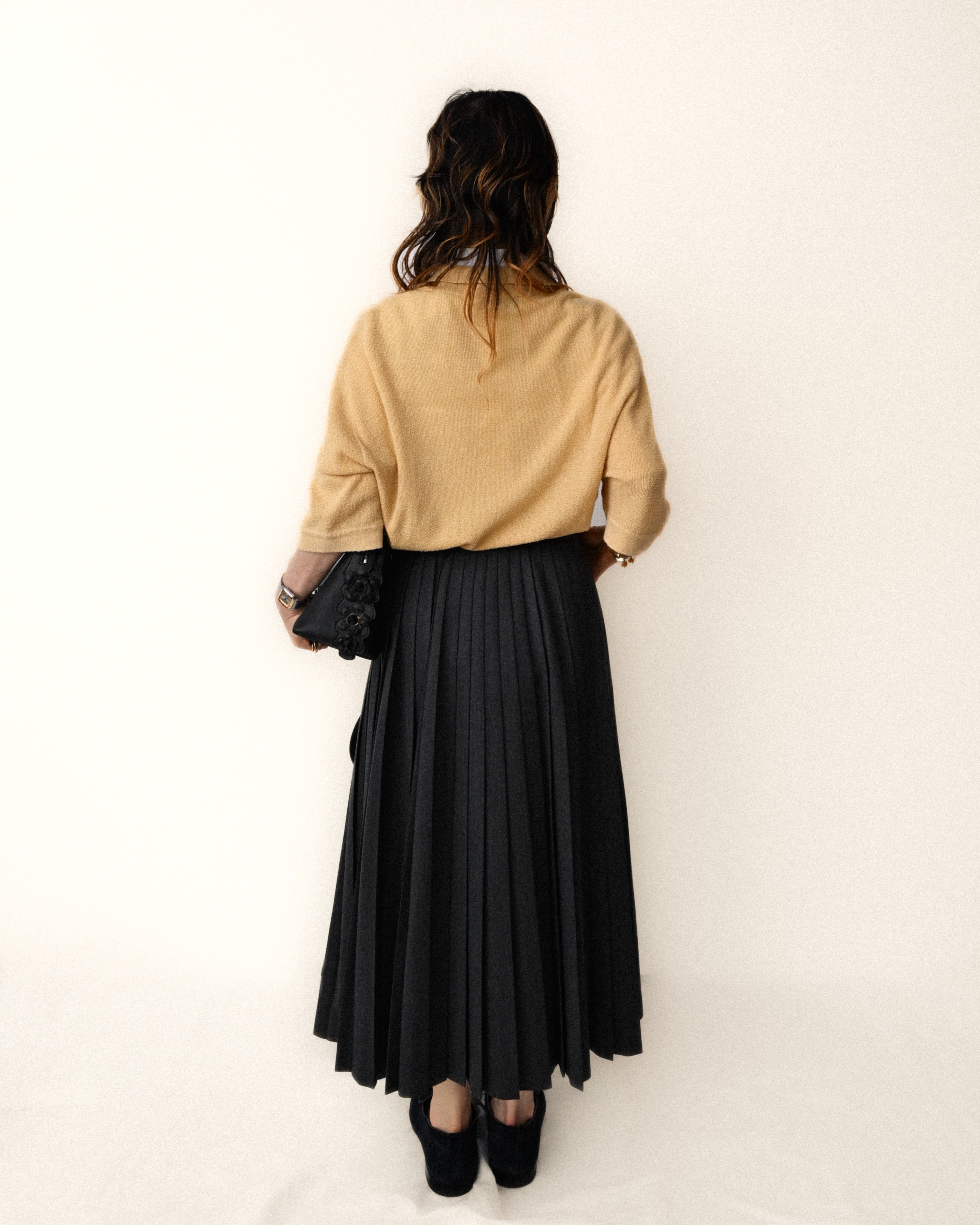 Christian Dior (SAMPLE)/ Archived Pure Wool Luxury Long Pleats Skirt Gray