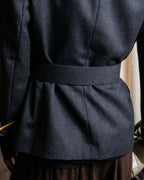 "HERMES" Vintage leather piping design belted tailored jacket