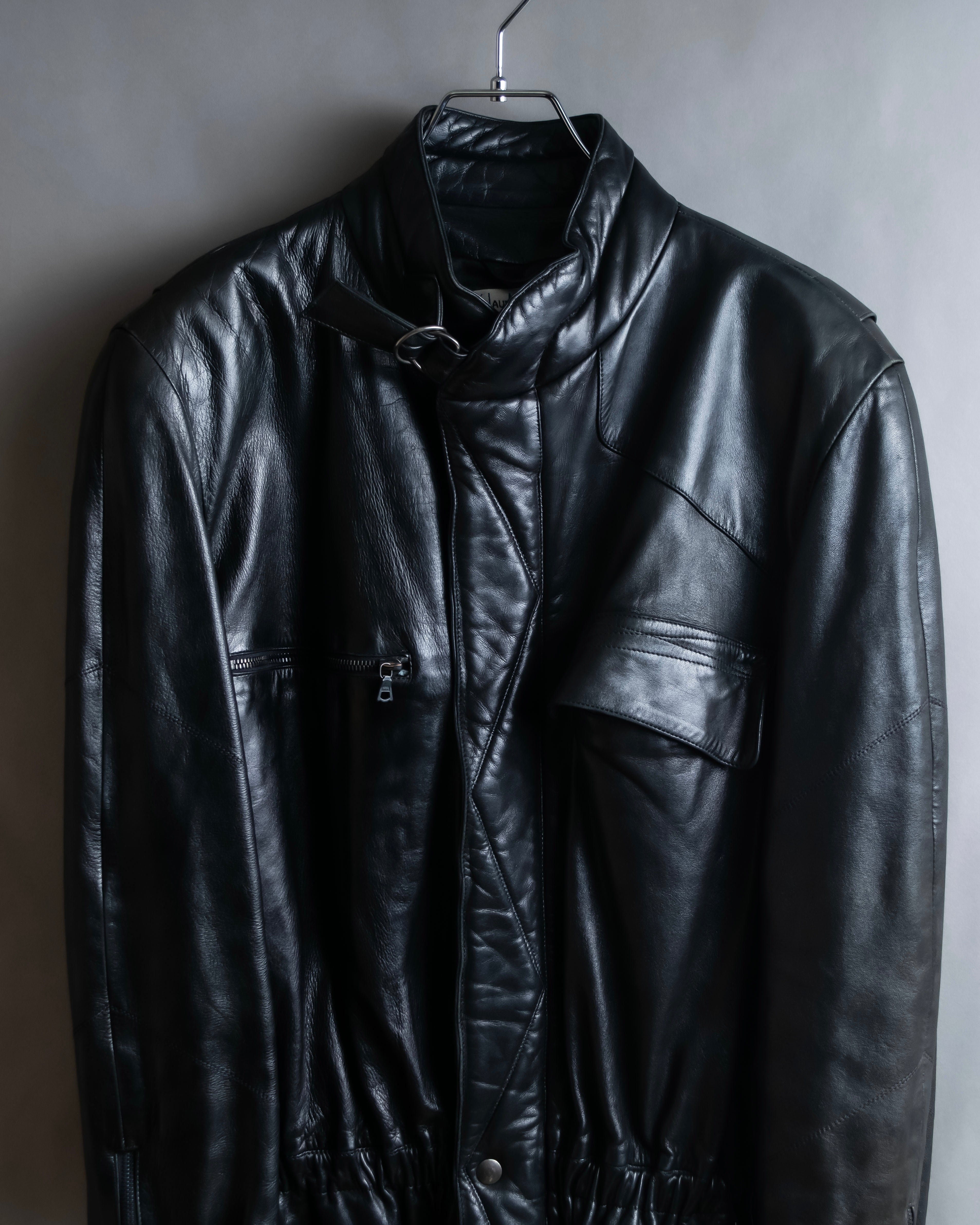 "Claude Montana" Drawcord detail stand-up collar leather blouson
