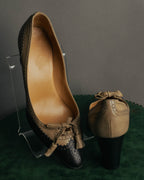 "HERMÈS" 80's-90's Classic bi-color leather tassel brogue pumps