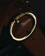 "Christian Dior" 98’s-05’s Wide grained oval logo buckle leather belt