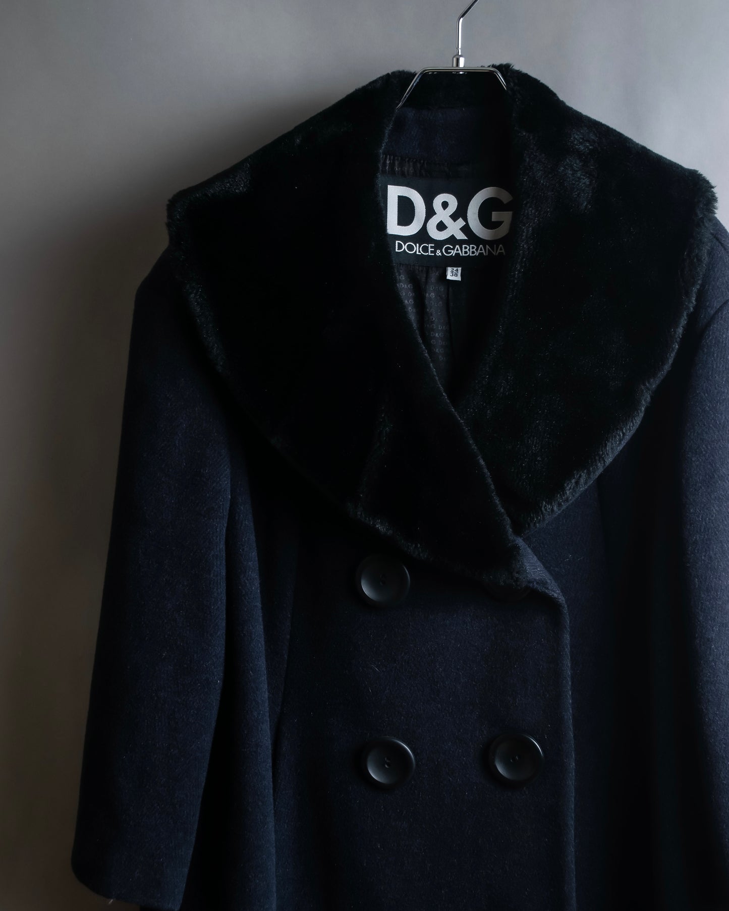 "Dolce & Gabbana" Large lapel fur shawl collar double-breasted coat