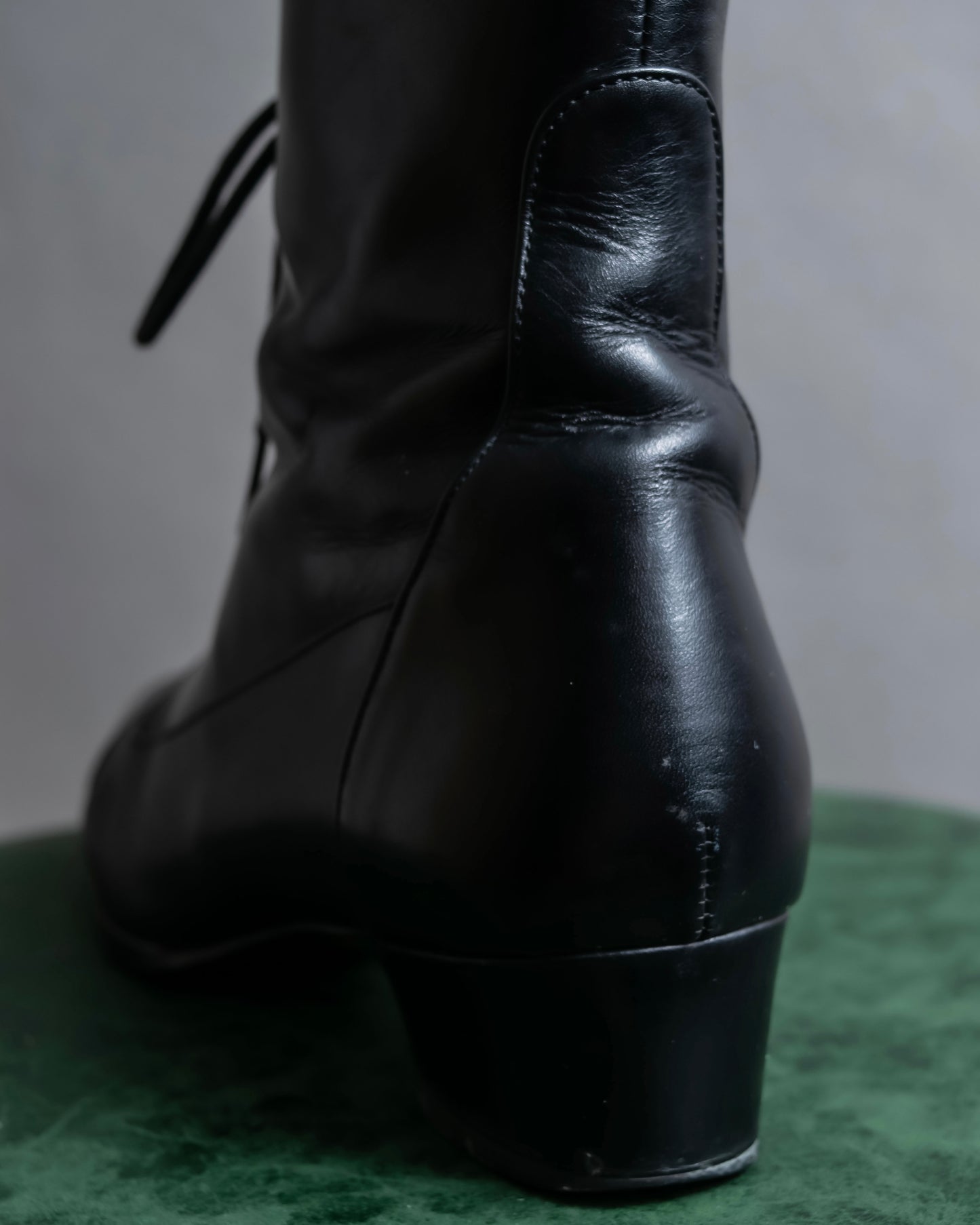 "YVES SAINT LAURENT" Side zip design lace up heel boots