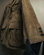 “GIORGIO ARMANI” 90’s-00’s Suede-effect multi-pocket tailored field jacket