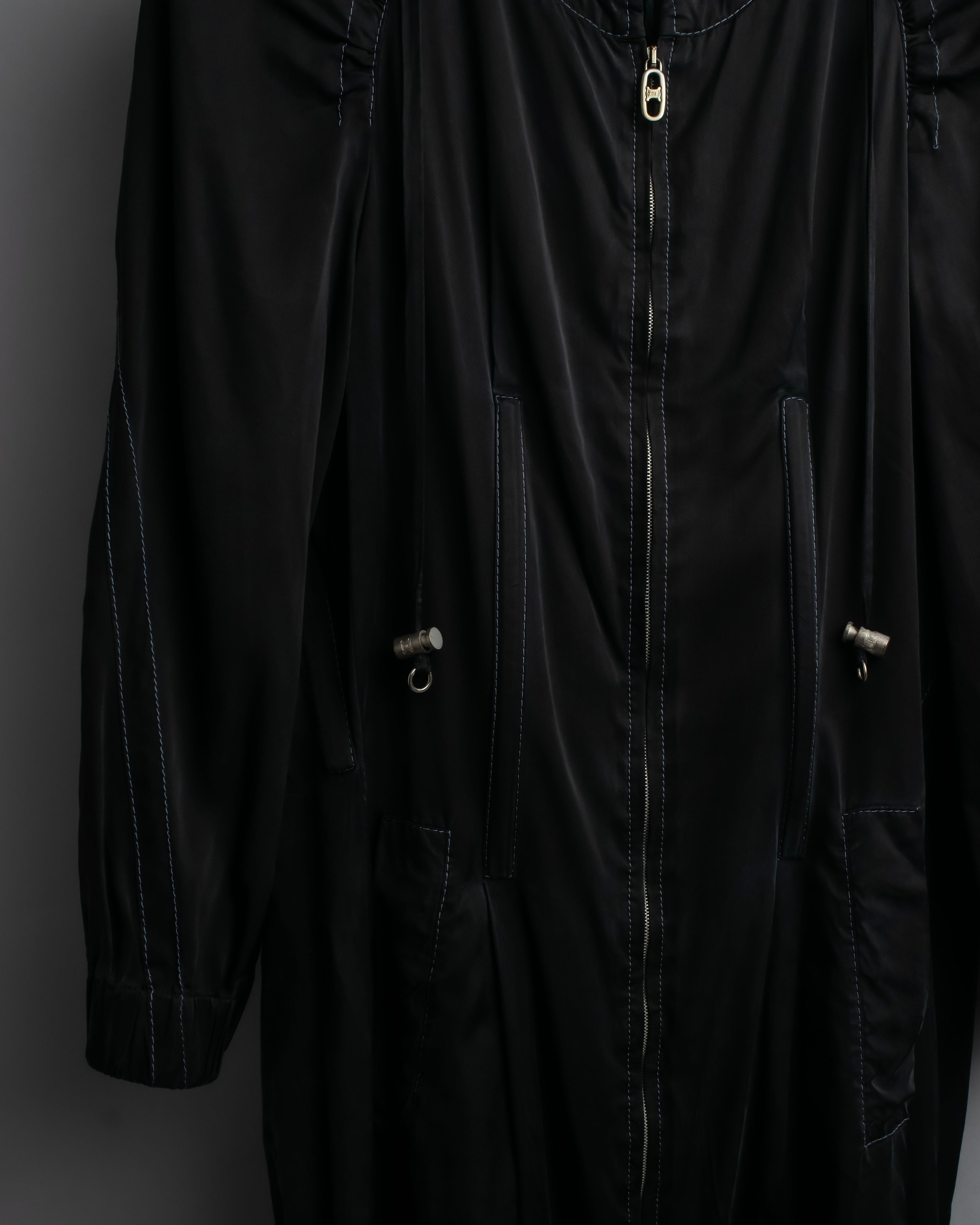 "CELINE" Gathered design hooded double zipper dress