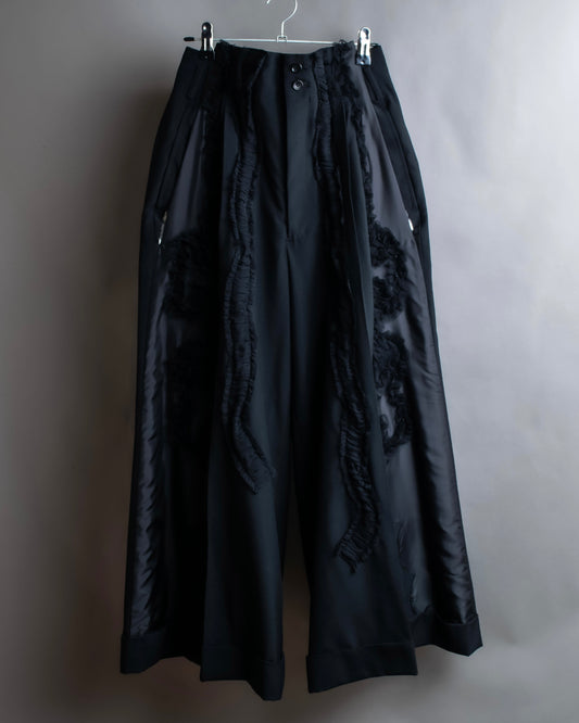 "COMME des GARCONS" Ruffle & tulle asymmetrical docking sarouel slacks