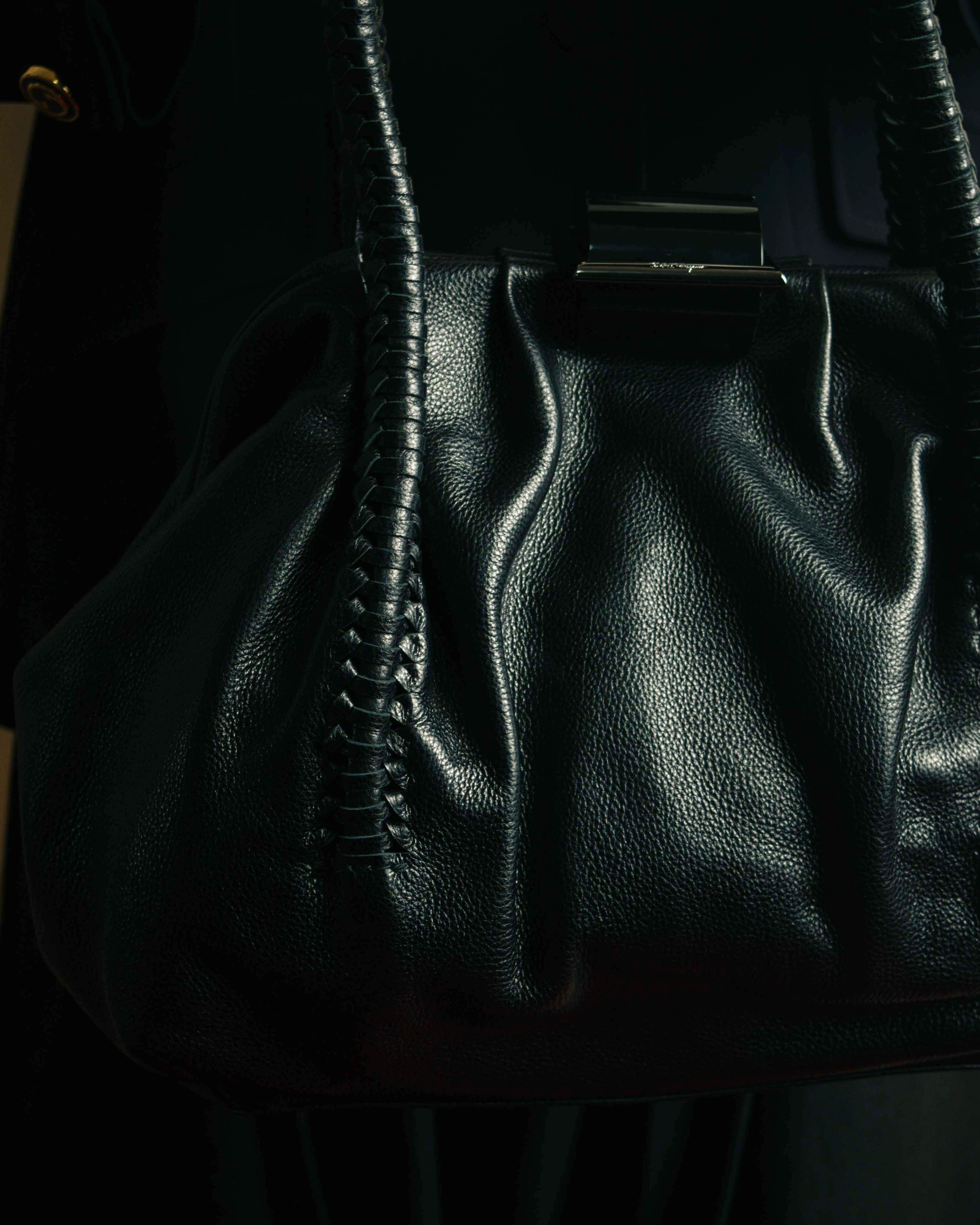 "Salvatore Ferragamo" Draping design lace-up detail leather bag