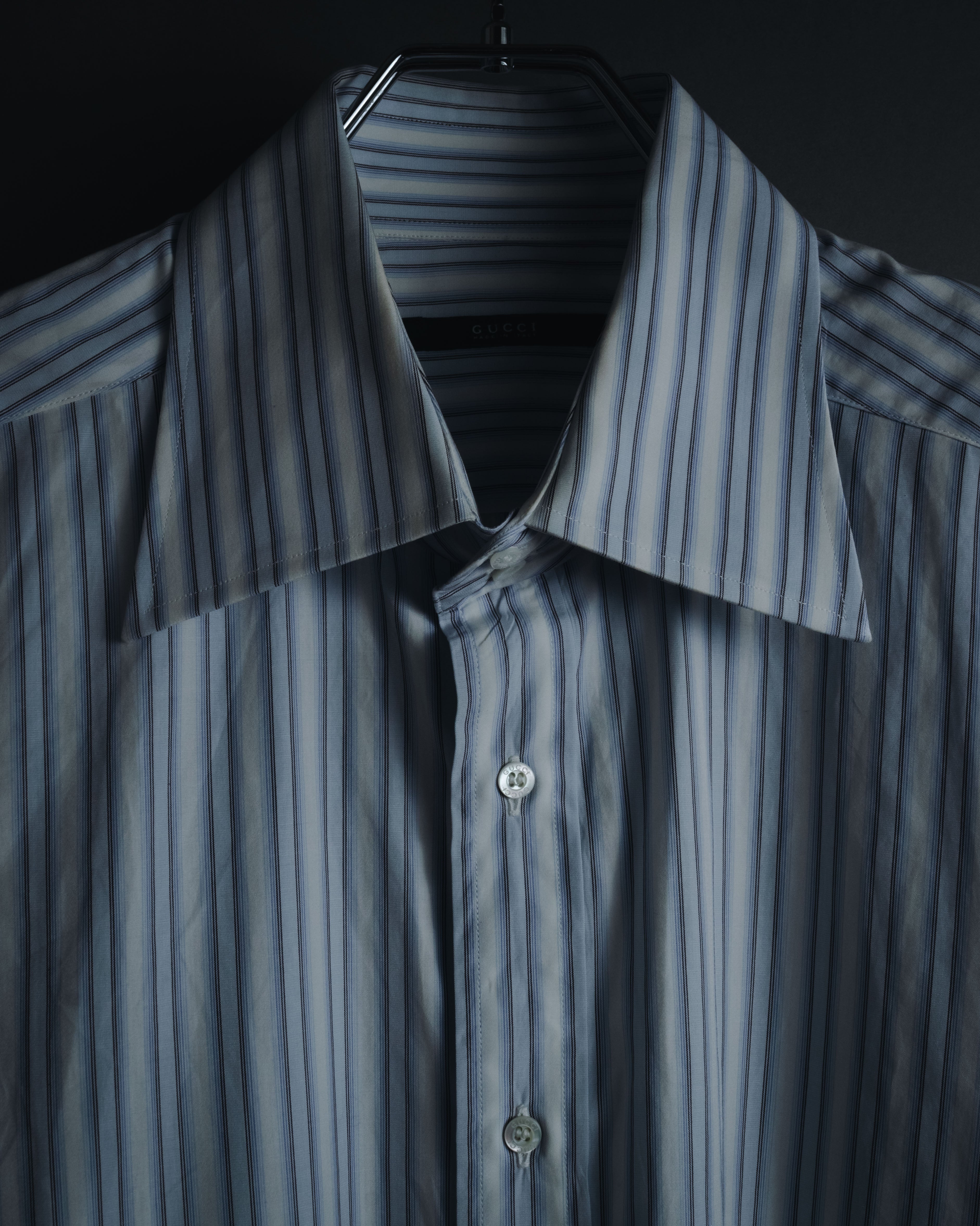 "GUCCI" Striped Spread Collar Shirt with Contrast Cuffs