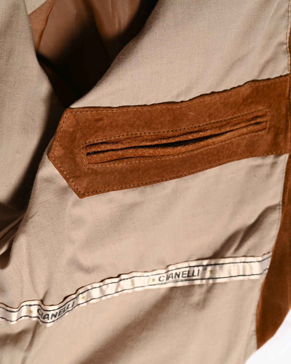 VINTAGE / Oversized Contrast Collar Suede Leather Jacket Light Brown