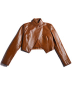FENDI/ Back Logo Embroidery Calf Leather Short Jacket Brown