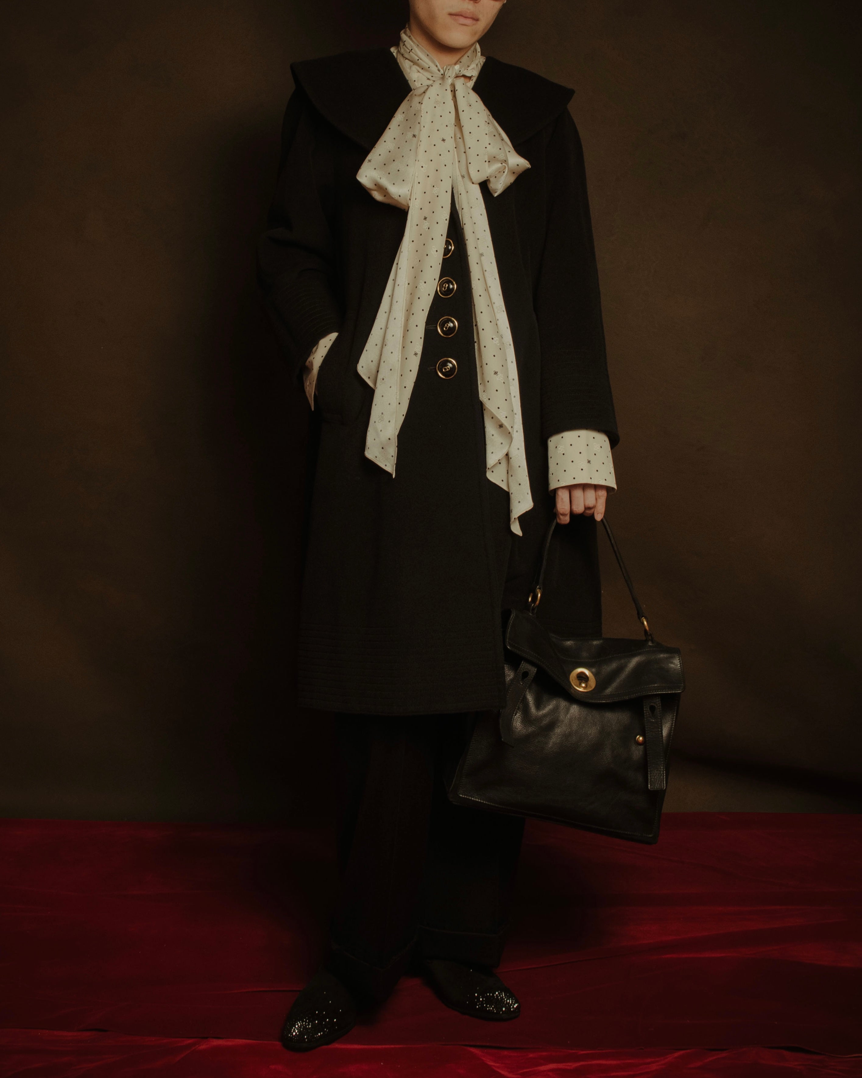 【アルパカブレンド】90‘s Christian Dior ロングコート Christian Dior - Angora Blend Sailor Collar A-Line Coat - Black
