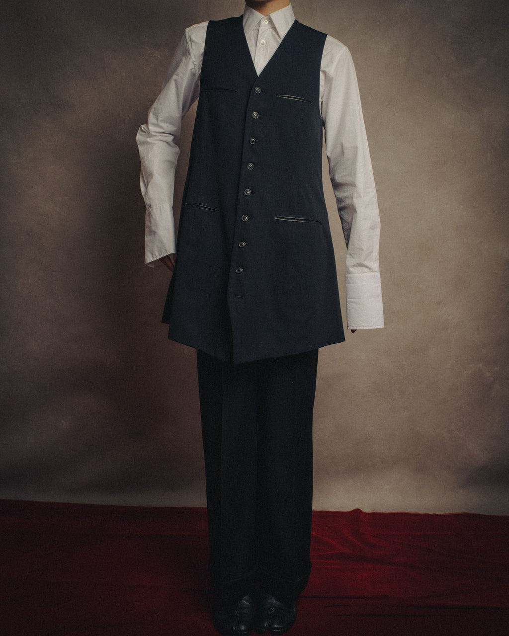 -SPECIAL- “Y’s” 90’s long tailored leather-trimmed vest