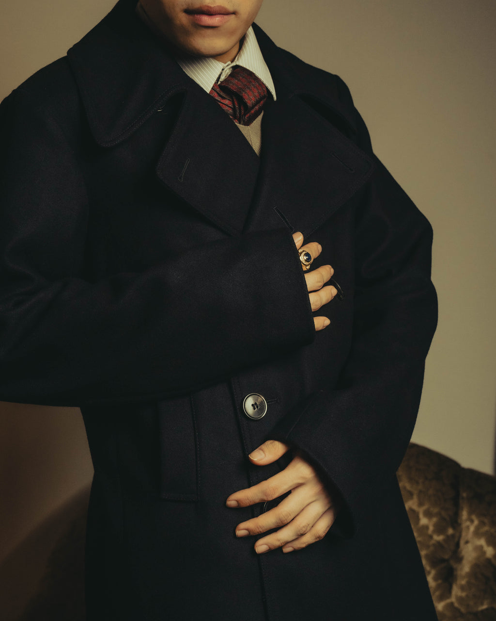 -SPECIAL- "DRIES VAN NOTEN" 10's Sculptural wide lapel double breasted wool coat