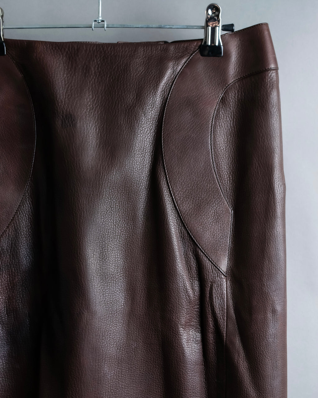"Hermes by Gaultier" Round Pocket Wine Red Leather Skirt