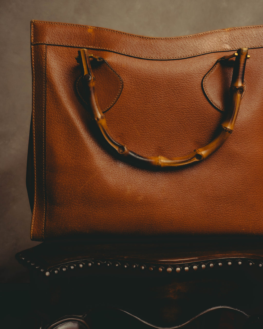 "GUCCI" 80's-90's Bamboo handle leather tote bag