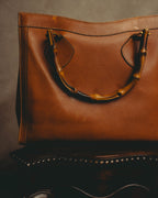 "GUCCI" 80's-90's Bamboo handle leather tote bag