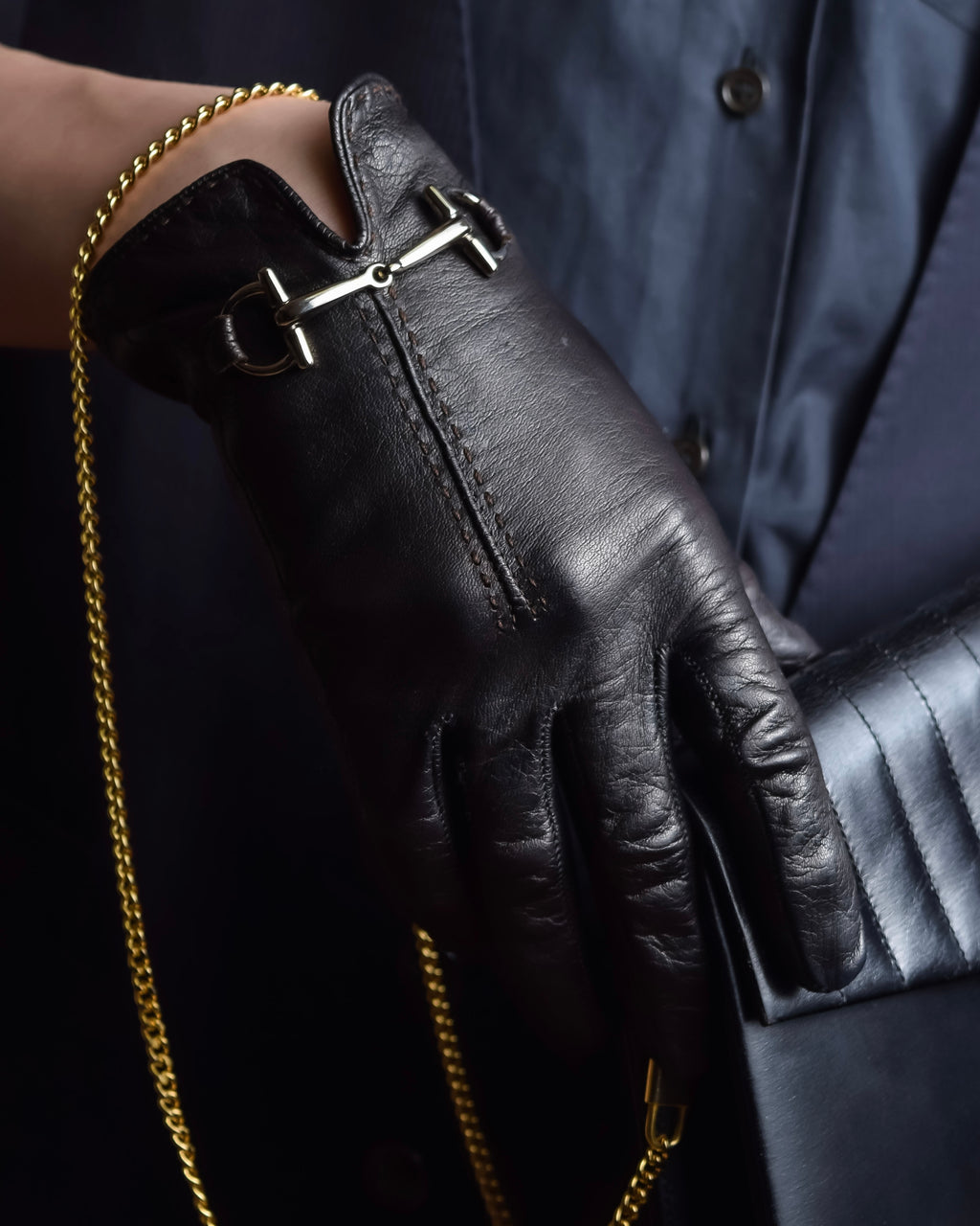 "GUCCI" Horse bit motif fitted leather gloves