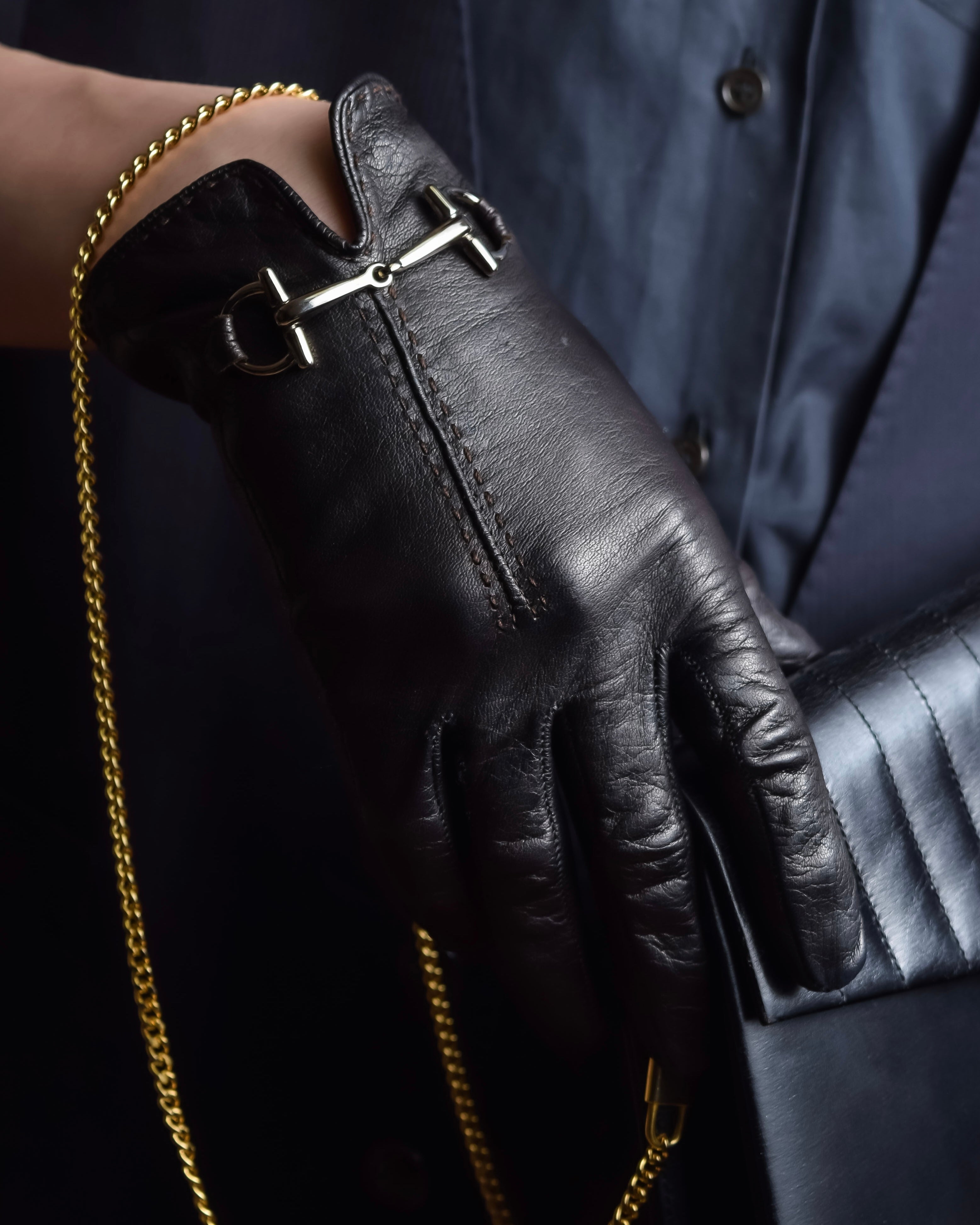 "GUCCI" Horse bit motif fitted leather gloves