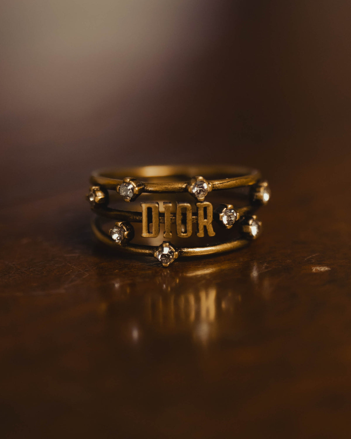 “Christian Dior” 00’s Crystal embellished Dior logo multi band ring