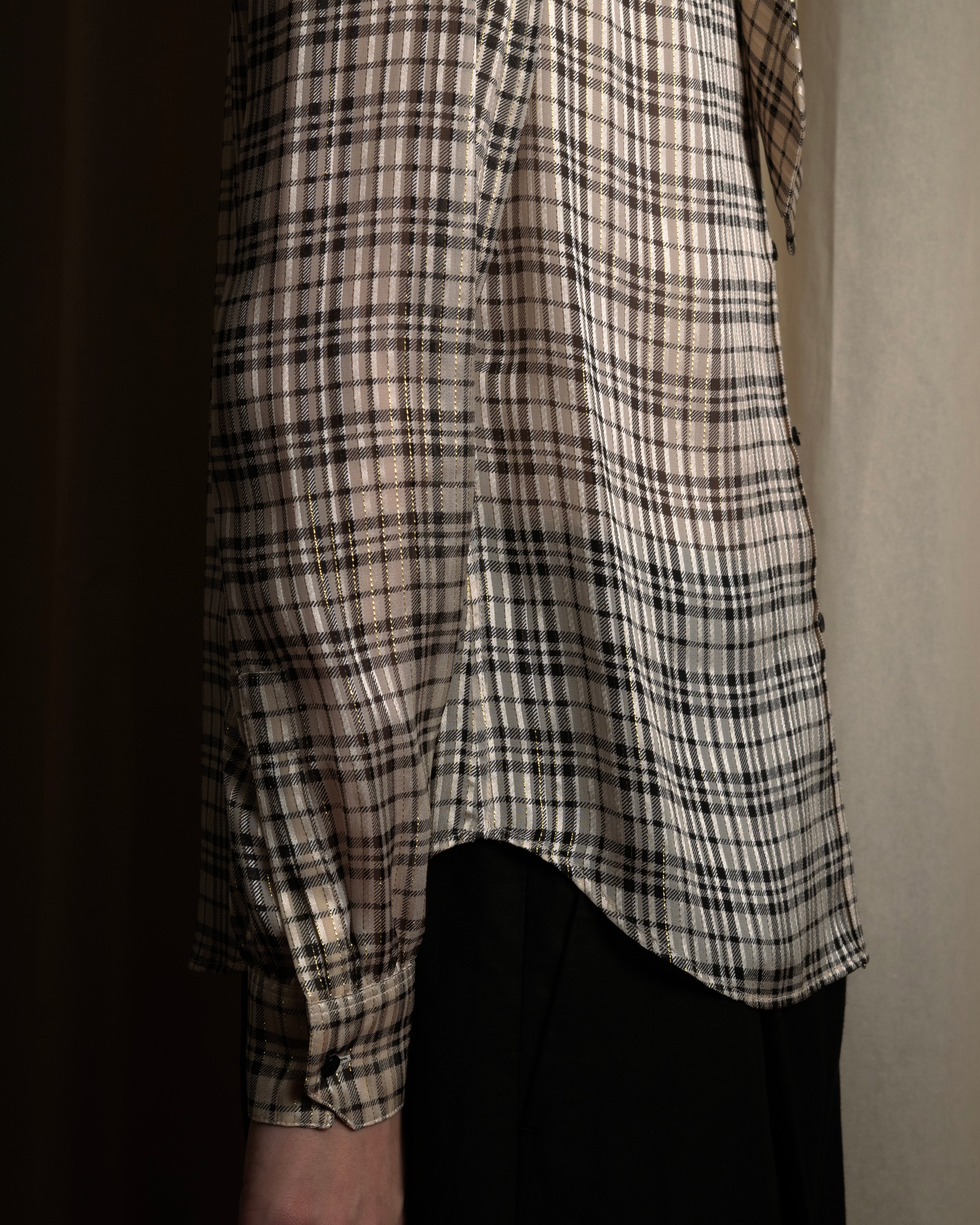 "Saint Laurent" Lame check pattern bow tie shirt